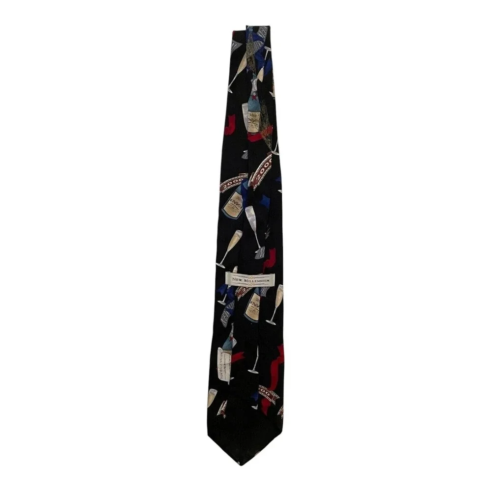 New Millennium Mens Classic Neck Tie 2000 Happy New Year Party Black 100% Silk